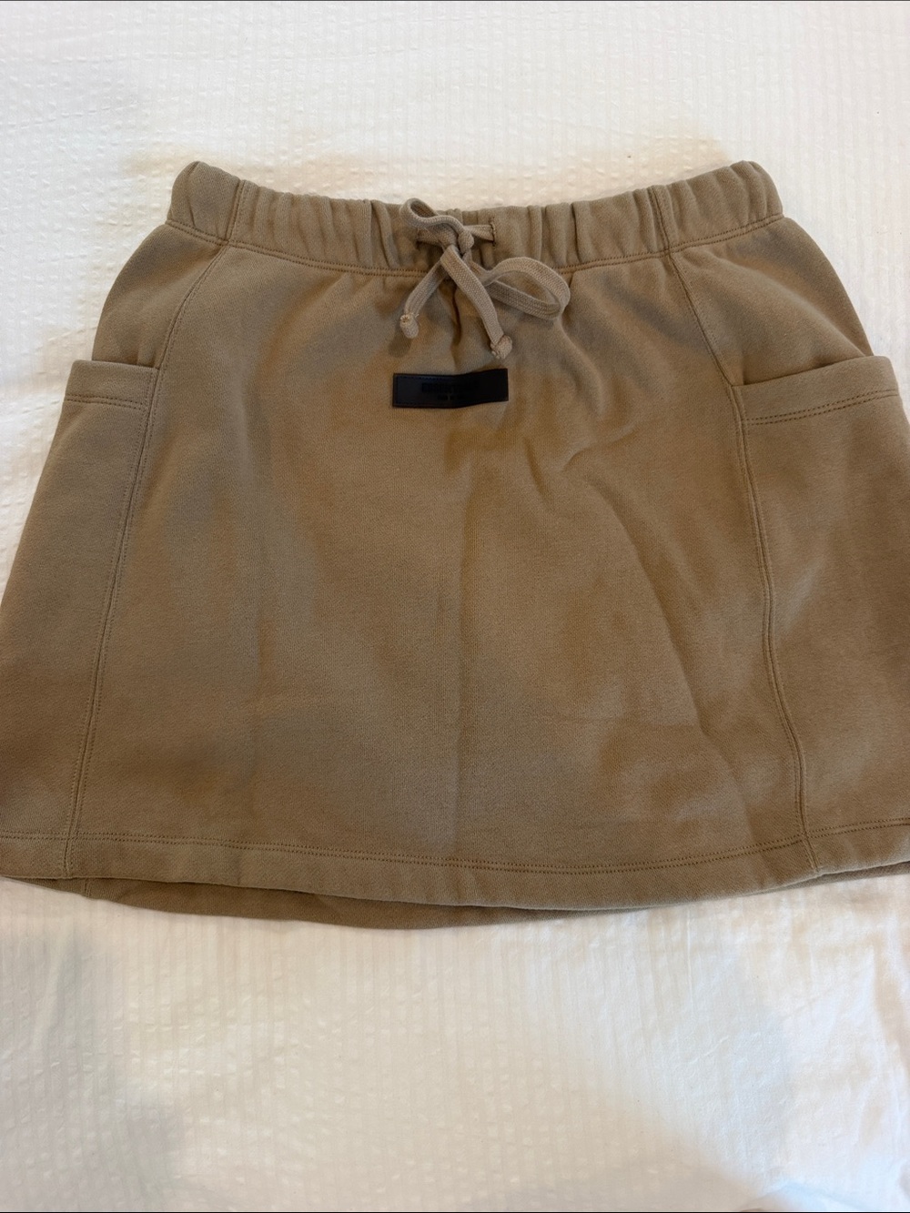 Essentials Tan Drawstring Mini Skirt with Patch Pockets